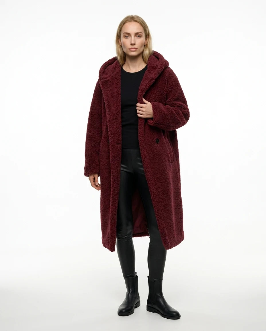 CT|Damen Teddyjacke mit Kapuze und Flauschiger Optik