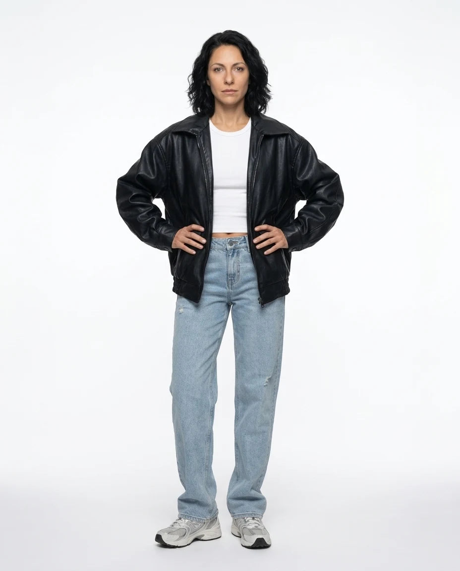 CT|Damen Oversized Vintage-Lederjacke