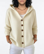 CT|Damen Elegante Strickjacke mit Knopf und Kapuze