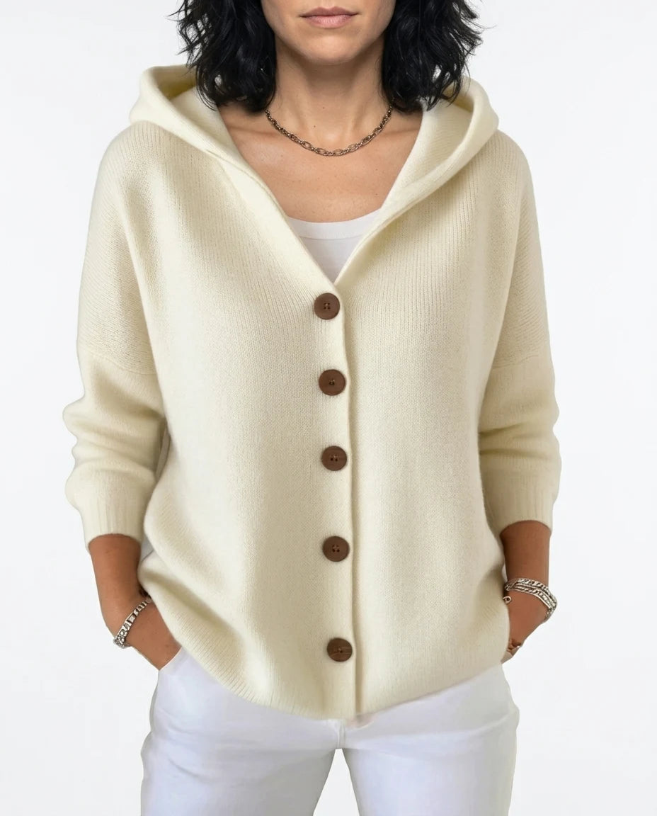 CT|Damen Elegante Strickjacke mit Knopf und Kapuze