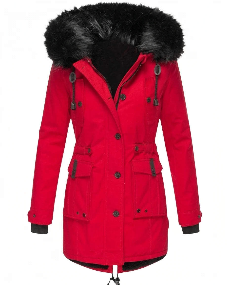 CT|Damen Taillierter Winterparka mit Abnehmbarer Kapuze