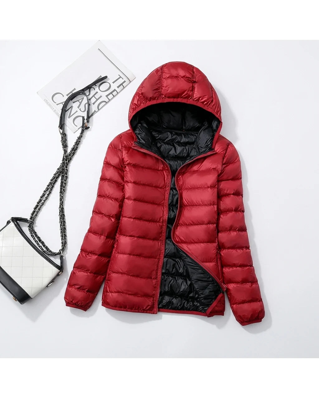 CT|Damen Leichte Wendbare Winddichte Daunenjacke mit Kapuze