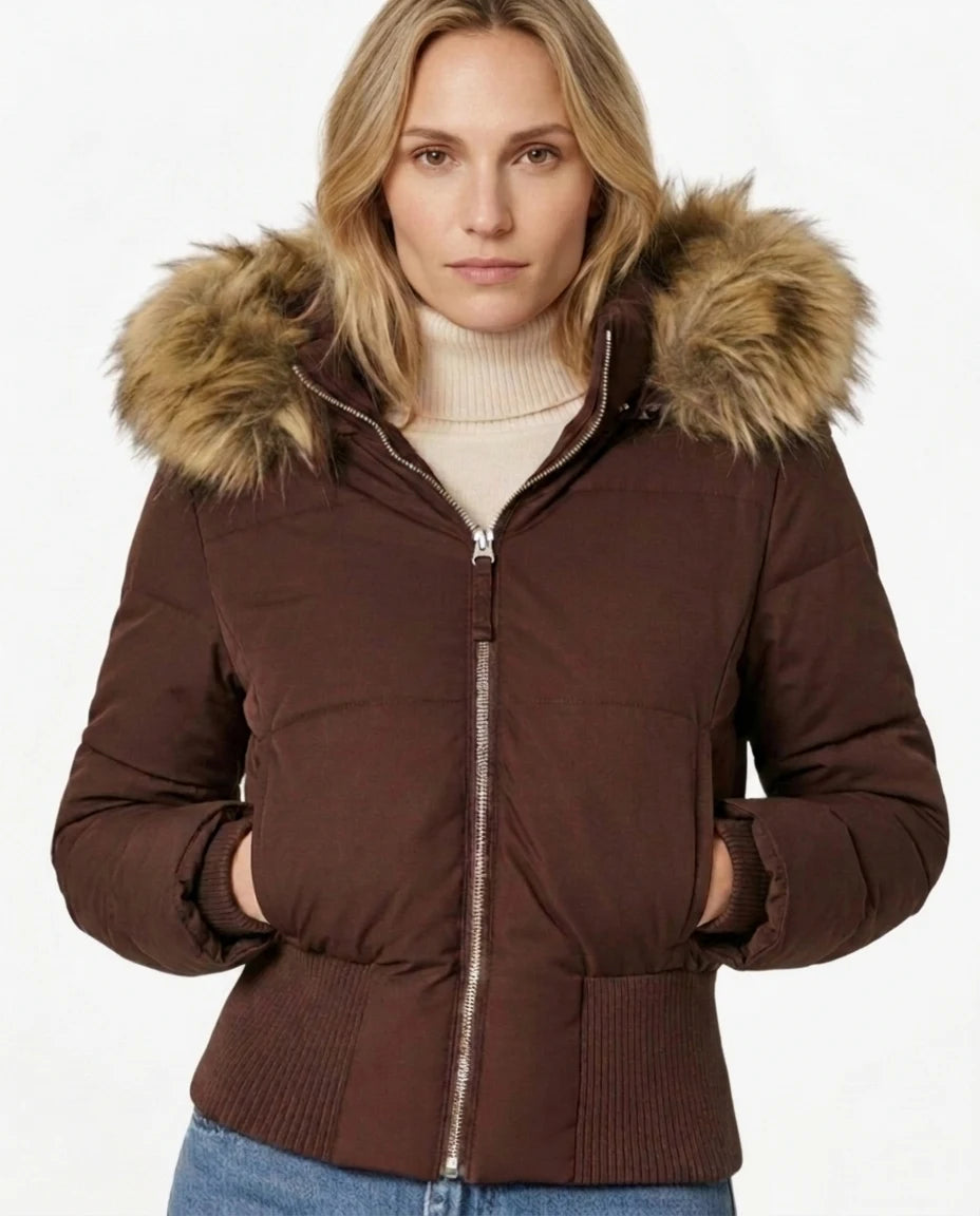CT|Damen Gesteppte Winterjacke mit Kunstfellkragen