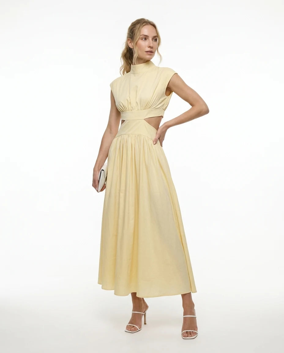 CT|Damen Elegantes Sommerkleid mit Hohem Ausschnitt