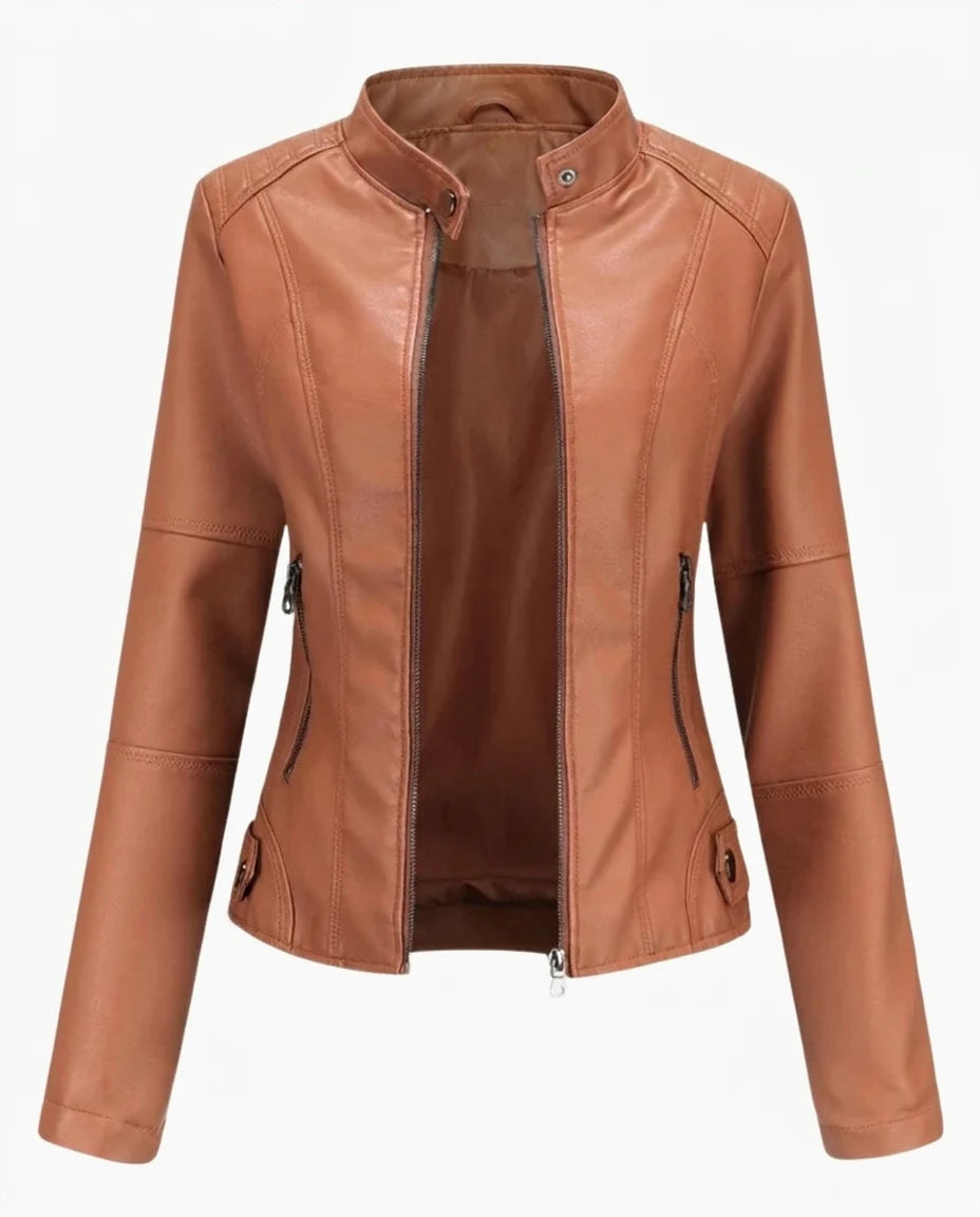 CT|Damenbikerjacke mit Stehkragen und Asymmetrischem Reißverschluss