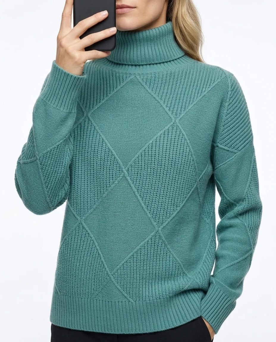 CT|Damen Kaschmir Rollkragenpullover mit Rautenstrick