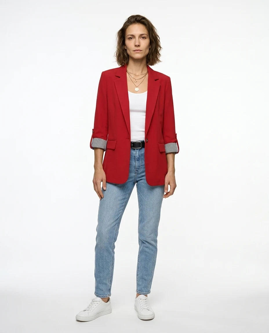 CT|Einreihiger Blazer mit Hochgekrempelten Ärmeln für Damen