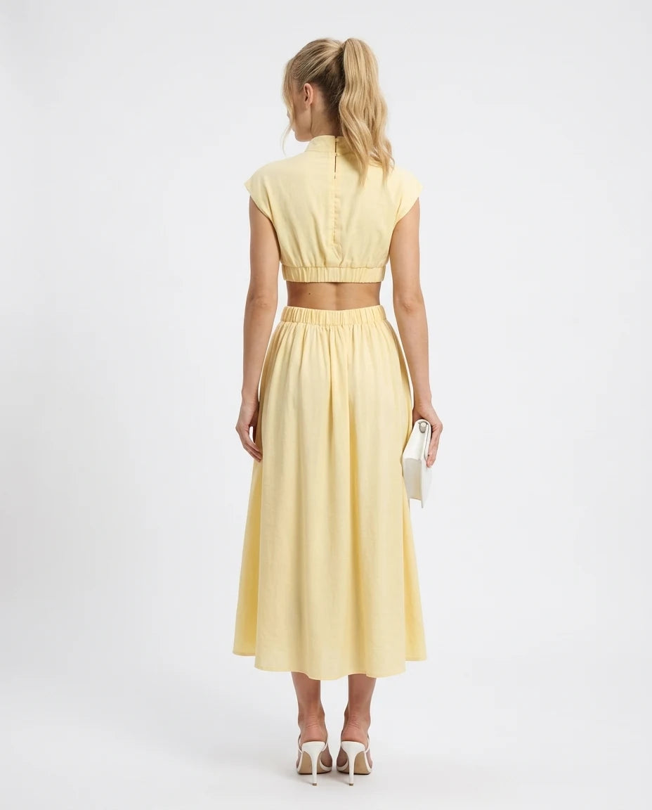 CT|Damen Elegantes Sommerkleid mit Hohem Ausschnitt