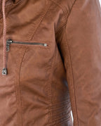 CT|Damen Lederjacke mit Abnehmbarer Kapuze