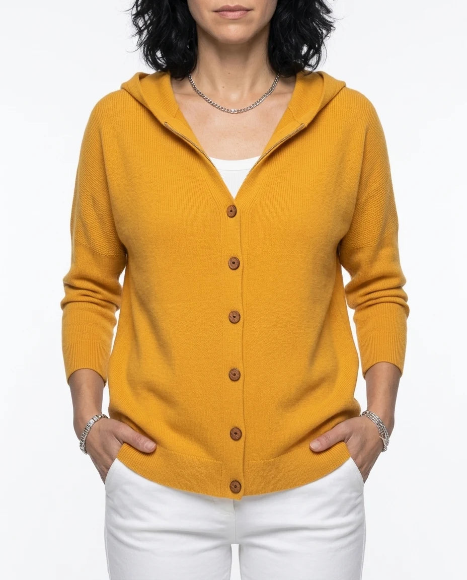 CT|Damen Elegante Strickjacke mit Knopf und Kapuze