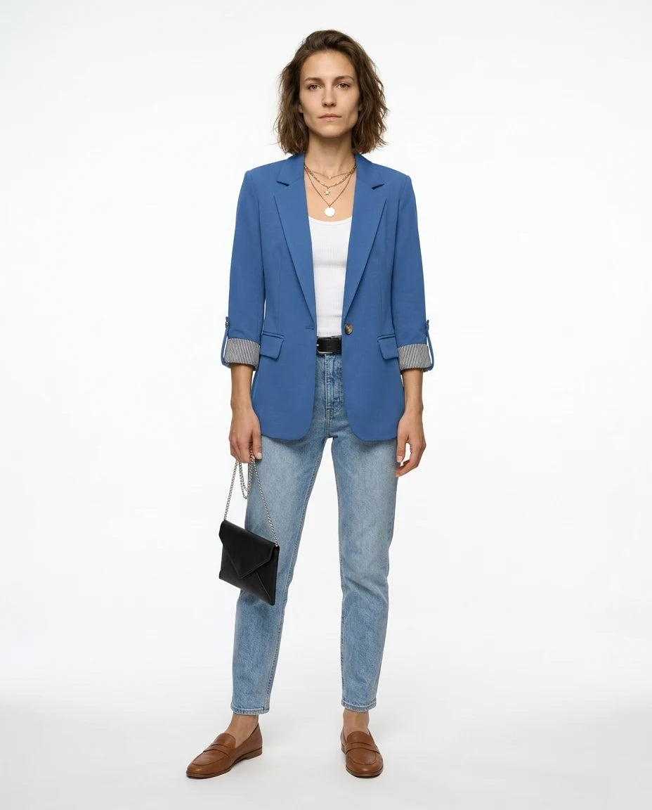 CT|Einreihiger Blazer mit Hochgekrempelten Ärmeln für Damen