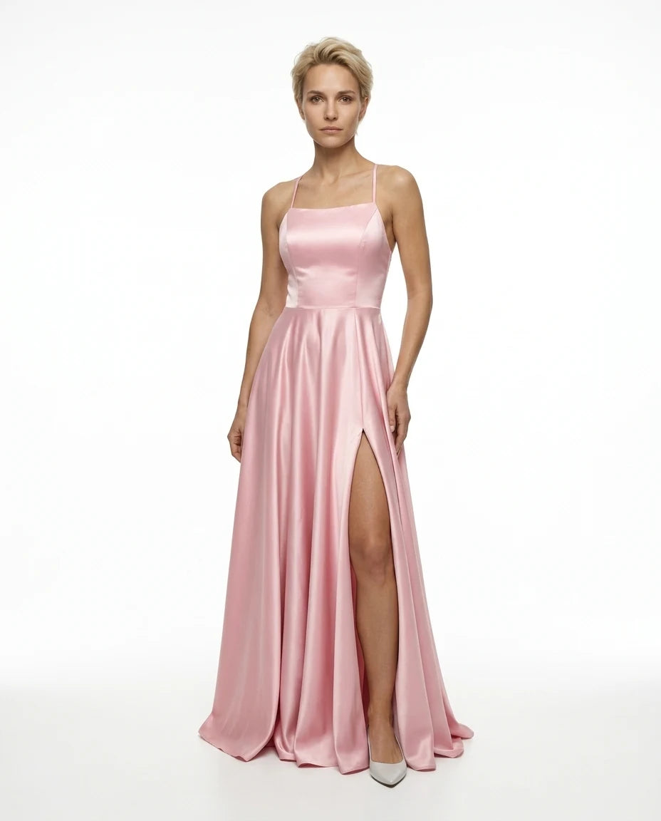 CT|Damen Langärmliges Hochzeitsgastkleid mit Seitenschlitz