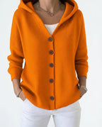 CT|Damen Elegante Strickjacke mit Knopf und Kapuze