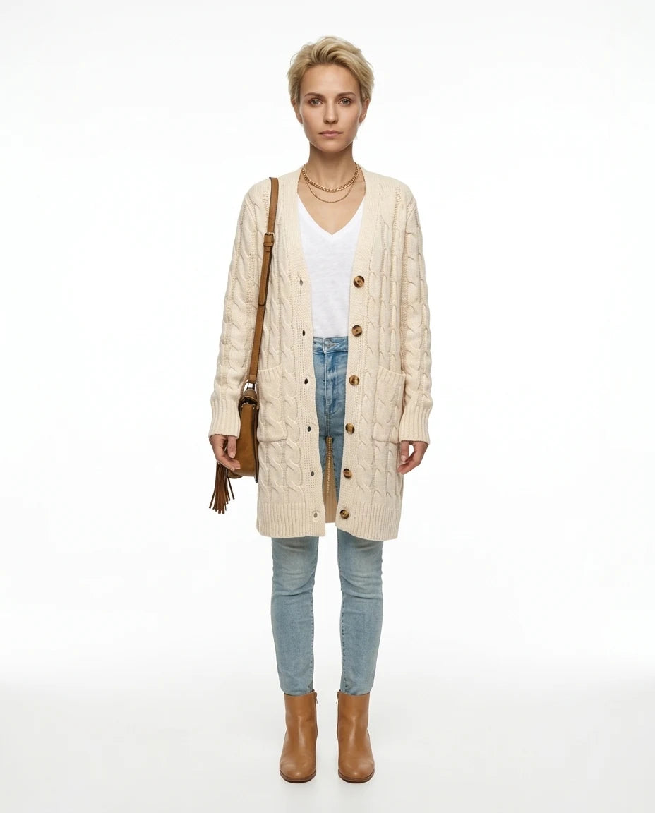 CT|Damenstrickjacke mit Taschen und Knopfverschluss