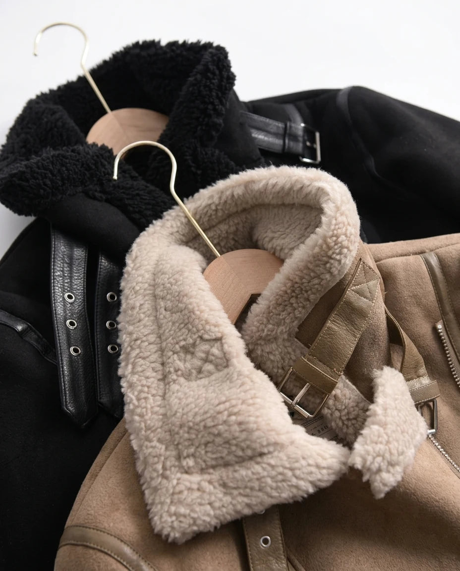 CT|Damen Taillierte Wildlederjacke mit Warmer Fütterung