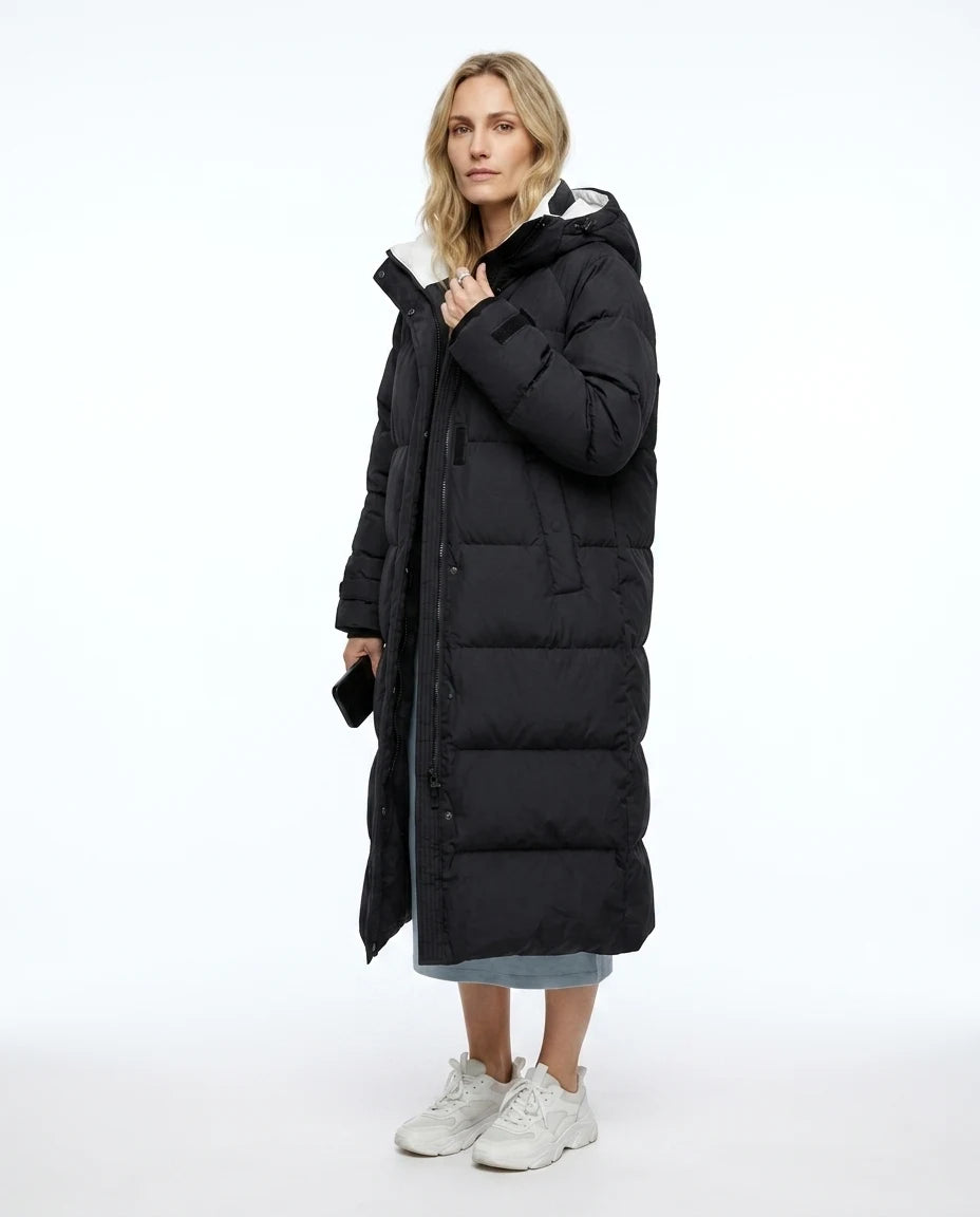 CT|Damen Lange Steppjacke mit Kapuze