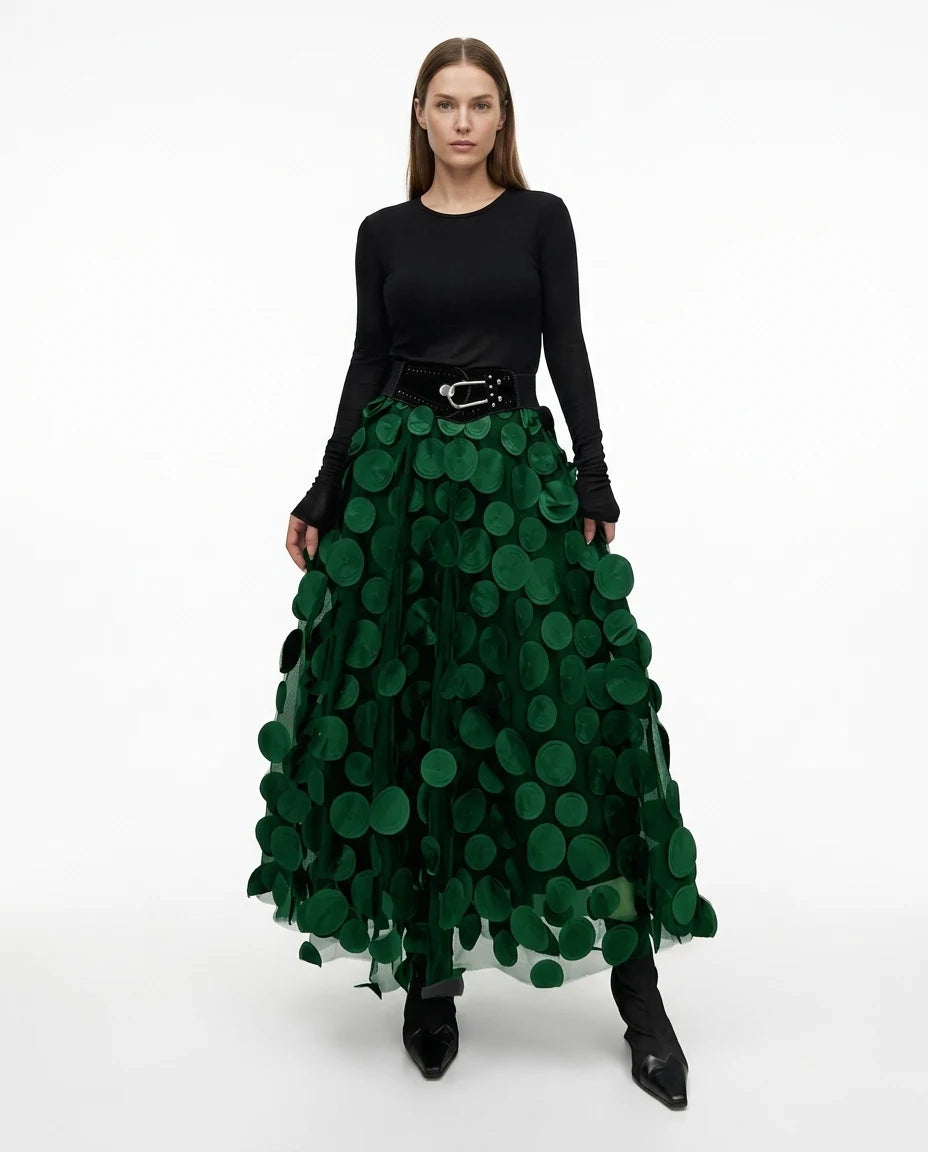 CT|Fließender Polka-Dot-Rock mit Femininer Silhouette