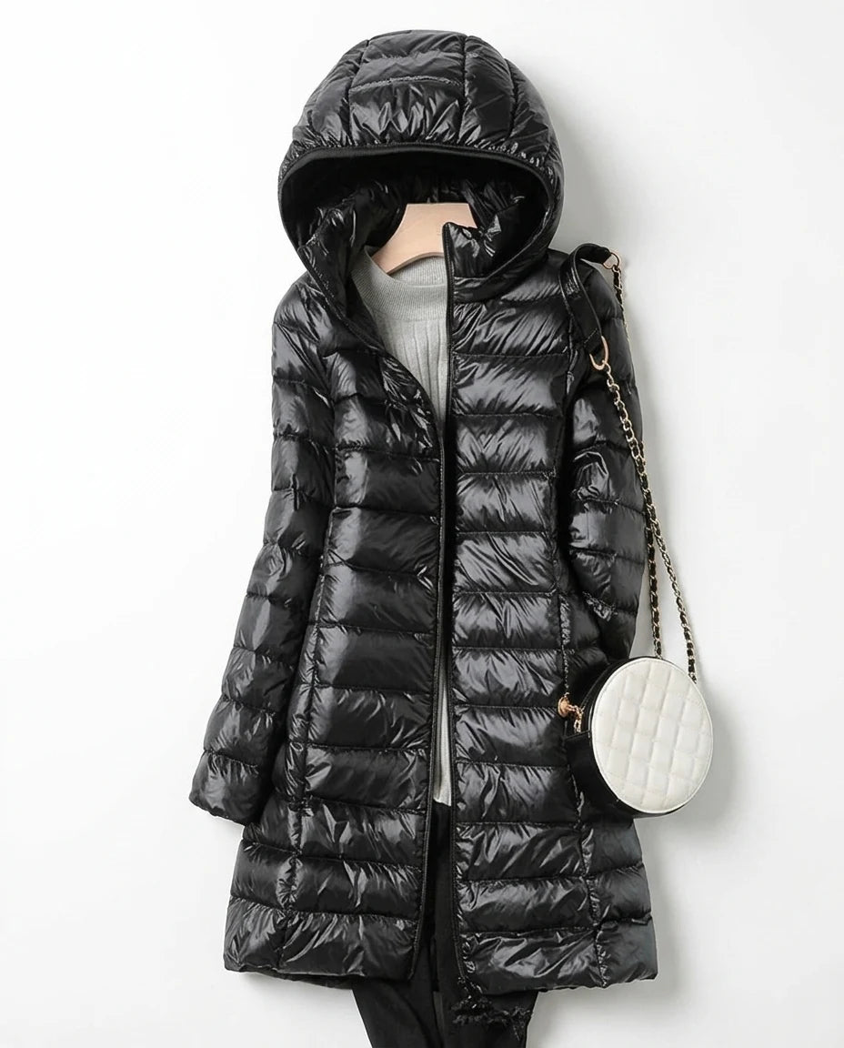 CT|Lange Leichte Daunenjacke mit Kapuze für Damen