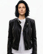 CT|Damen Leder Bikerjacke mit Asymmetrischem Reißverschluss