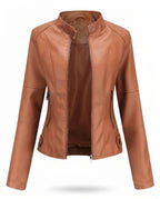 CT|Damen Biker Lederjacke mit Vintage-Kragen und Reißverschluss