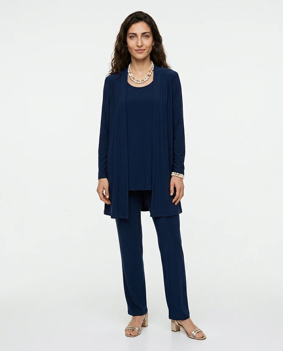 CT|Damen Dreiteiliges Set mit Offener Strickjacke
