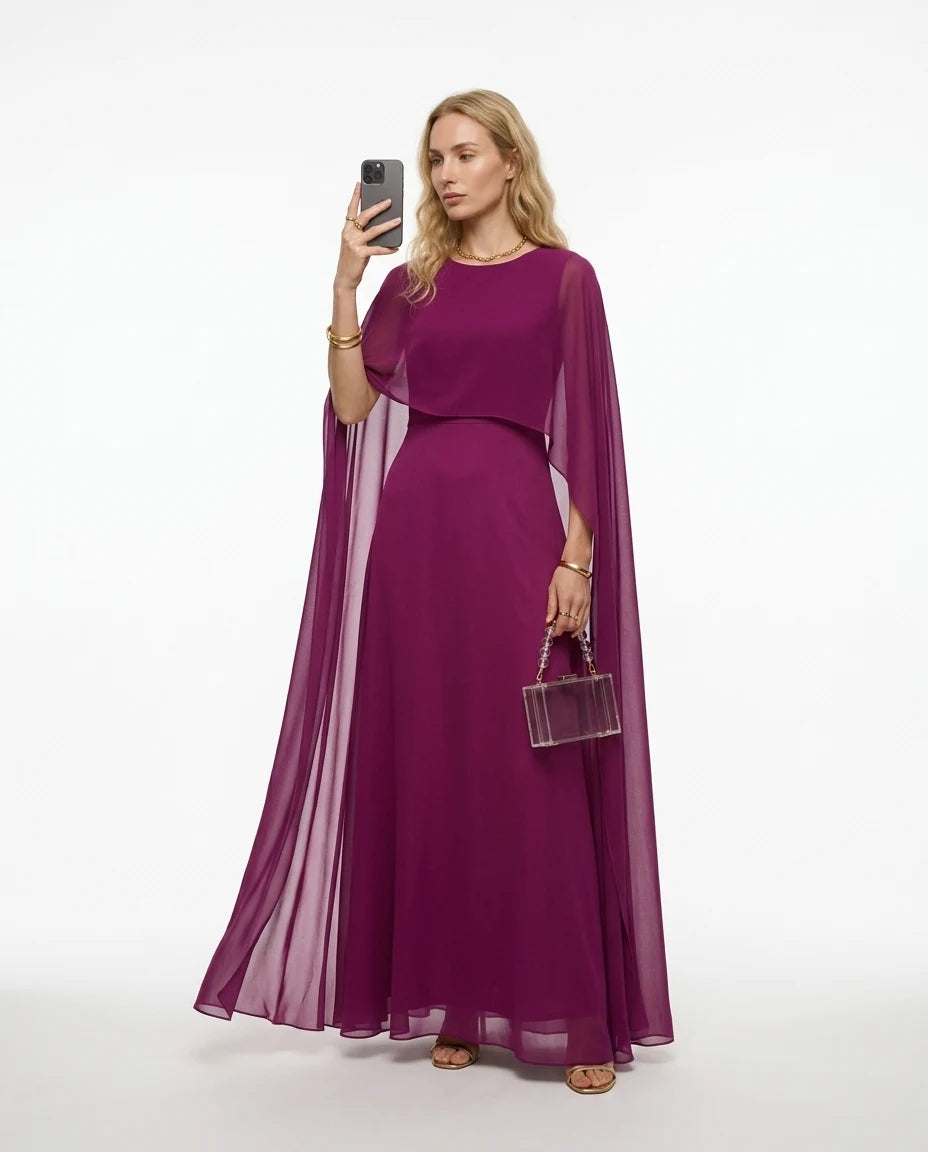 CT|Damen Cape-Maxikleid für Hochzeitsgäste