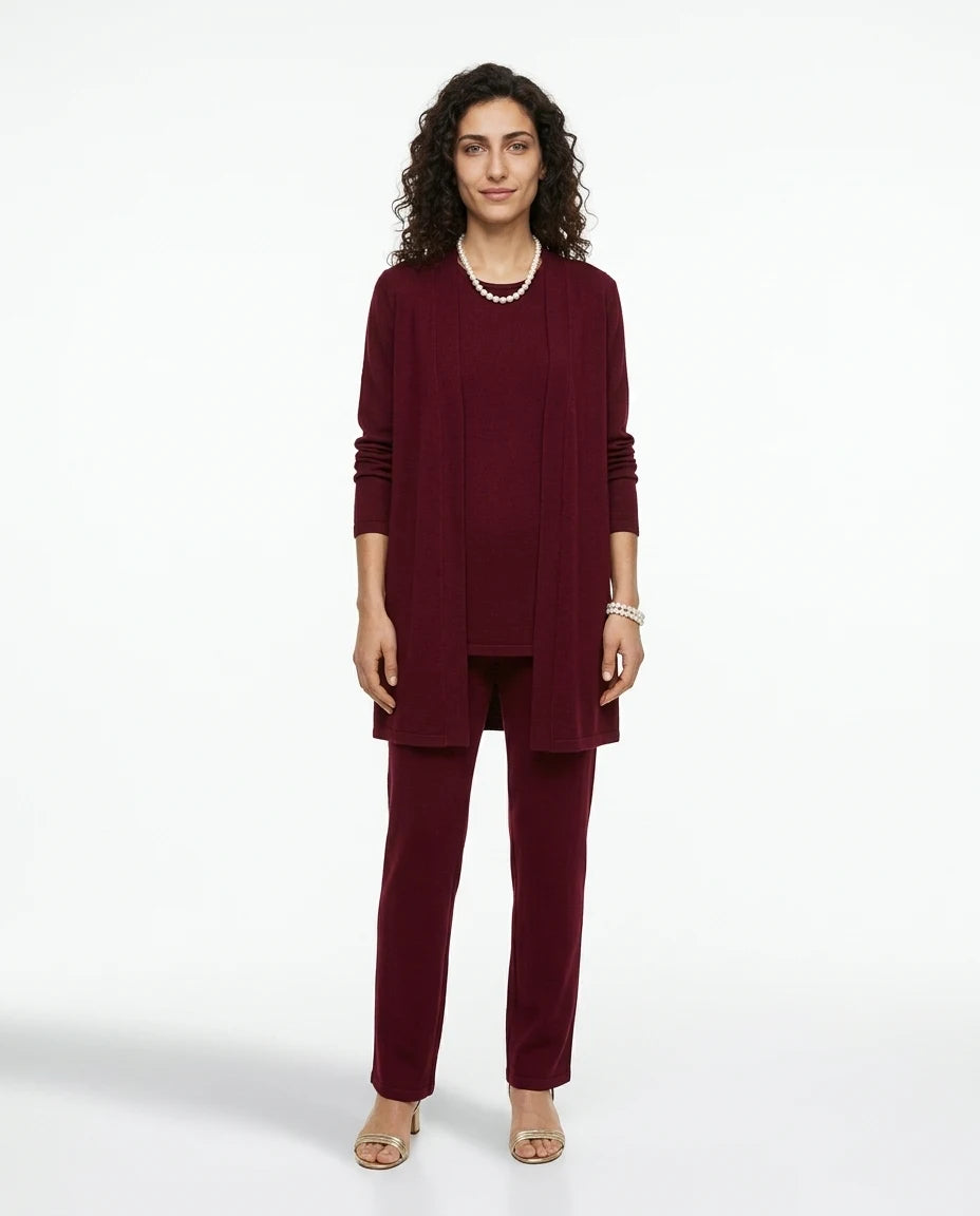 CT|Damen Dreiteiliges Set mit Offener Strickjacke