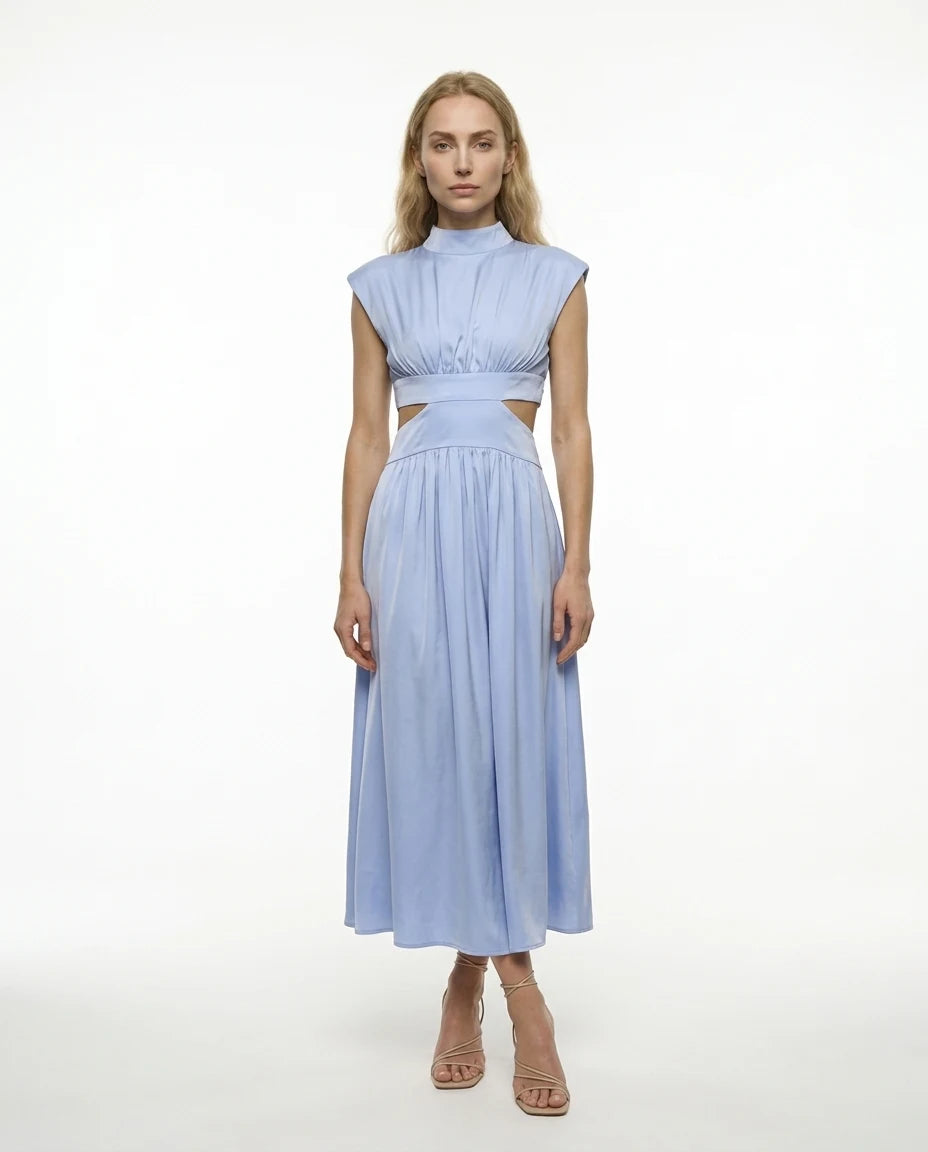 CT|Damen Elegantes Sommerkleid mit Hohem Ausschnitt