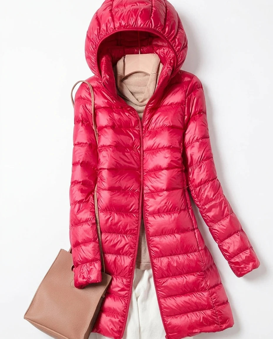 CT|Lange Leichte Daunenjacke mit Kapuze für Damen