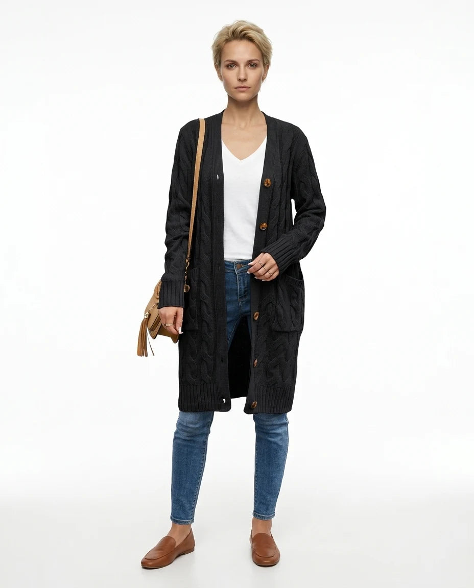CT|Damenstrickjacke mit Taschen und Knopfverschluss