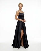 CT|Damen Langärmliges Hochzeitsgastkleid mit Seitenschlitz