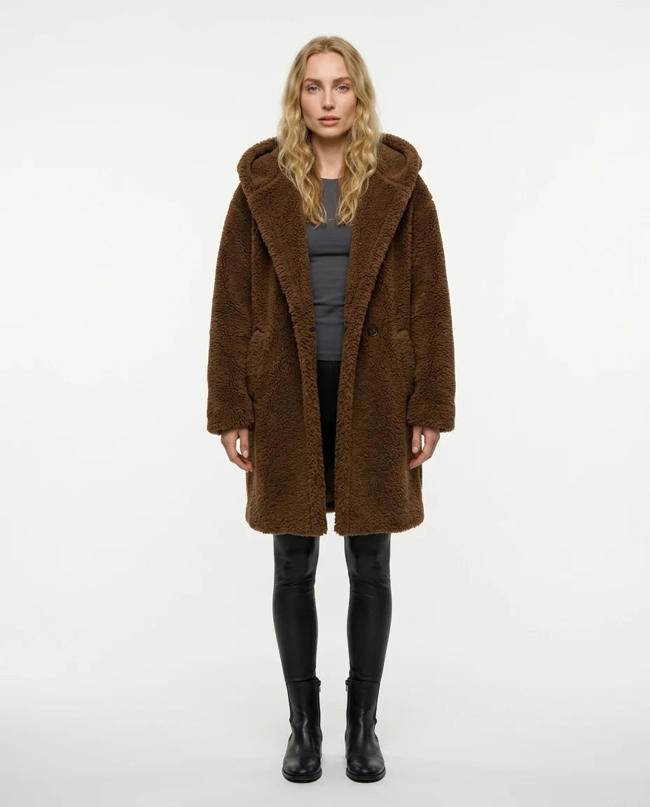 CT|Damen Teddyjacke mit Kapuze und Flauschiger Optik