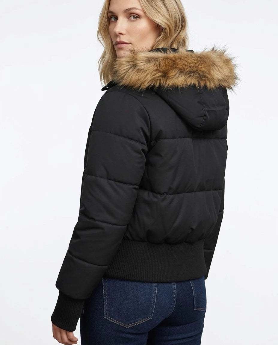 CT|Damen Gesteppte Winterjacke mit Kunstfellkragen