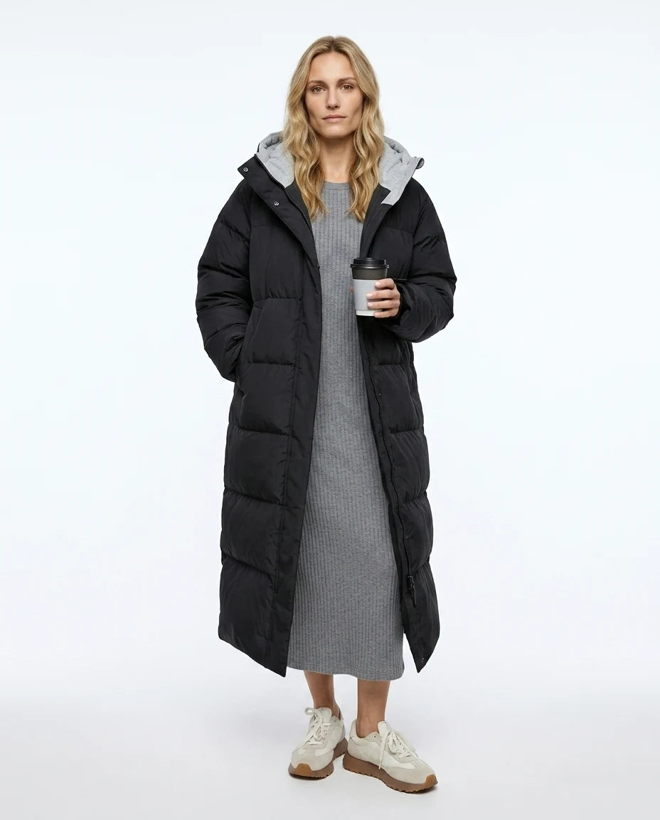 CT|Damen Lange Steppjacke mit Kapuze