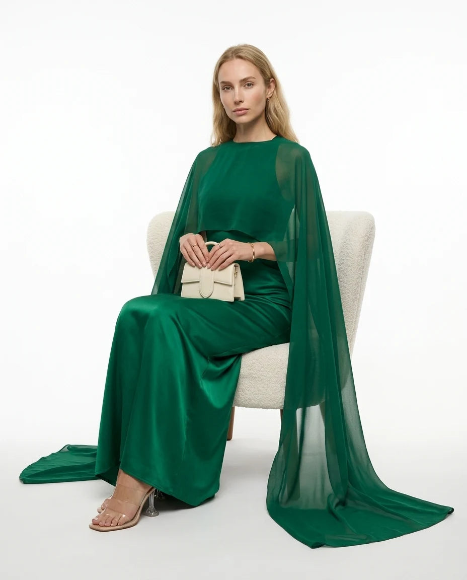 CT|Damen Cape-Maxikleid für Hochzeitsgäste