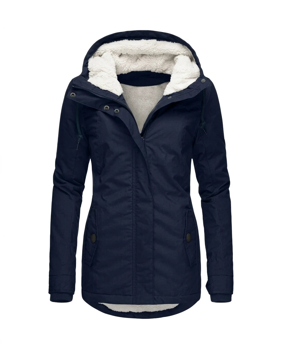 CT|Langer Damen Winterparka mit Kapuze und Plissierung