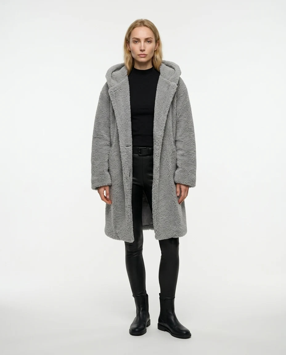 CT|Damen Teddyjacke mit Kapuze und Flauschiger Optik