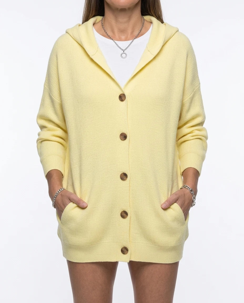 CT|Damen Elegante Strickjacke mit Knopf und Kapuze