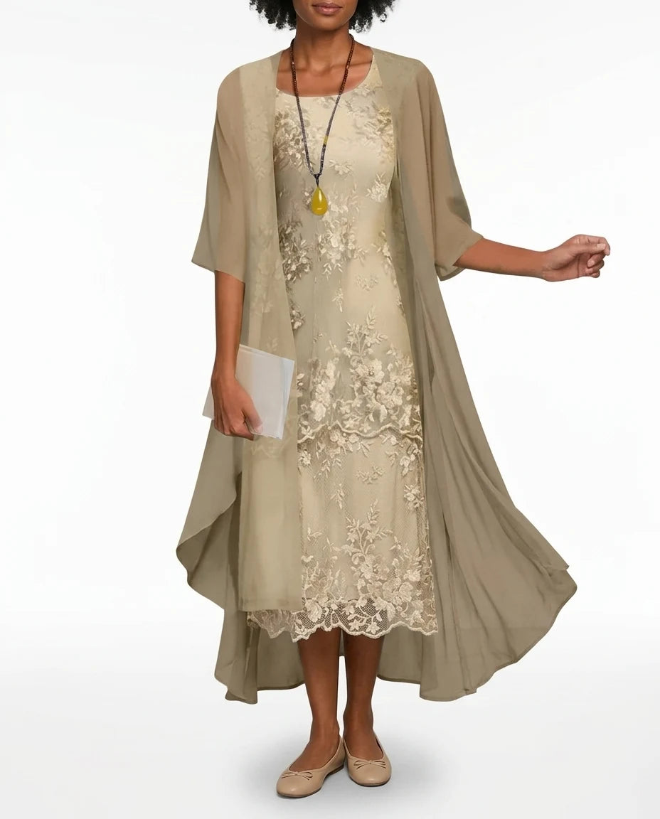 CT|Damen Midikleid mit Transparenten Ärmeln