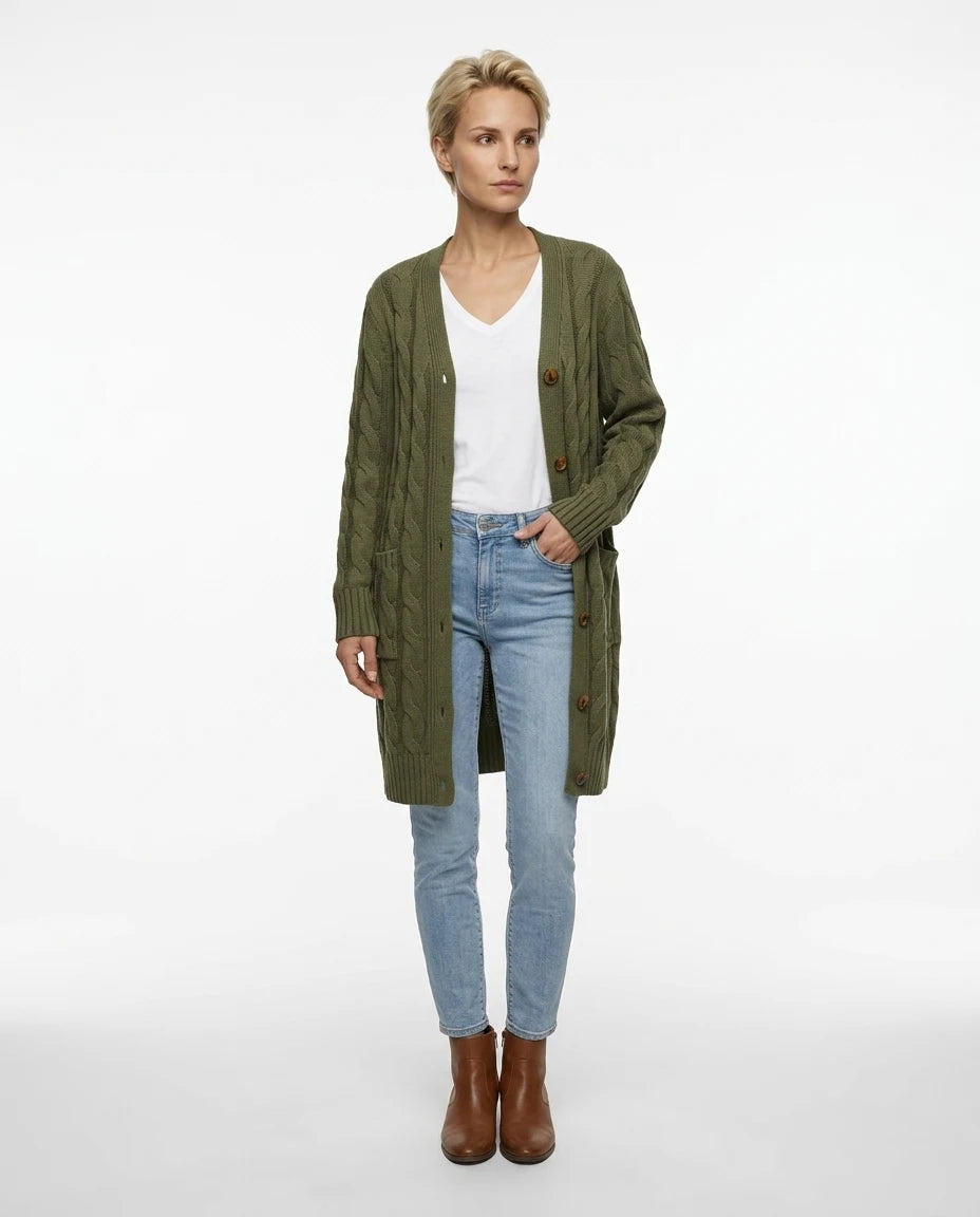 CT|Damenstrickjacke mit Taschen und Knopfverschluss