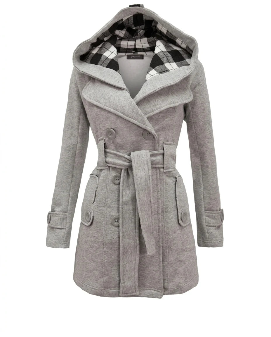 CT|Damen Trenchcoat mit Doppelreiher und Kapuze
