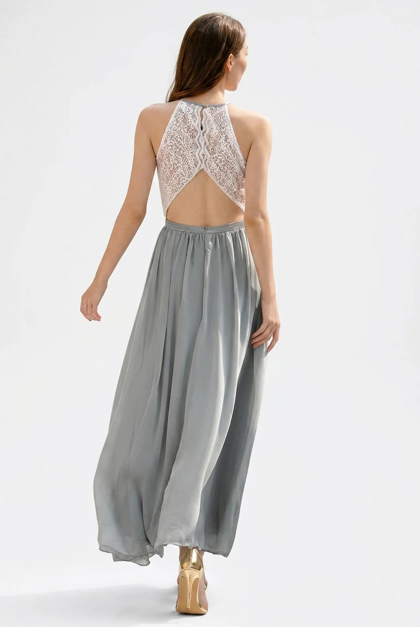 CT|Damen Hochzeitsgast Halter Maxi Kleid