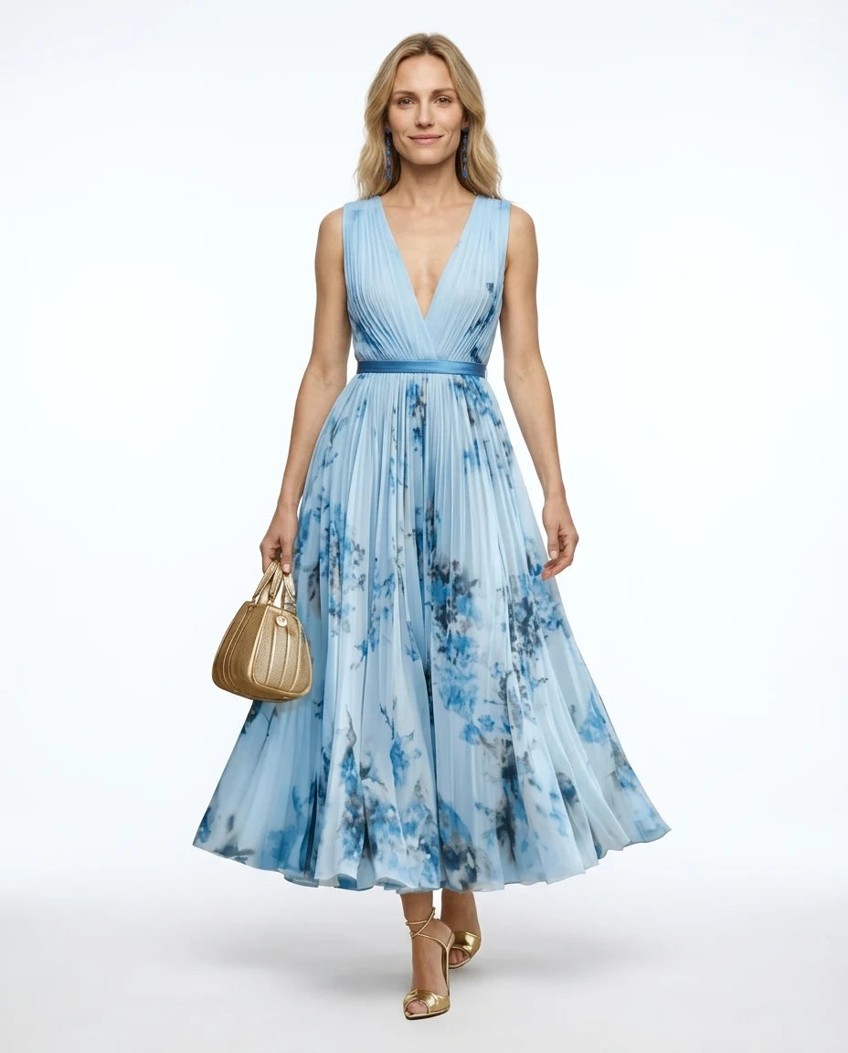 CT|Damen Fließendes Ärmelloses Sommer-Maxikleid mit Wickeloptik