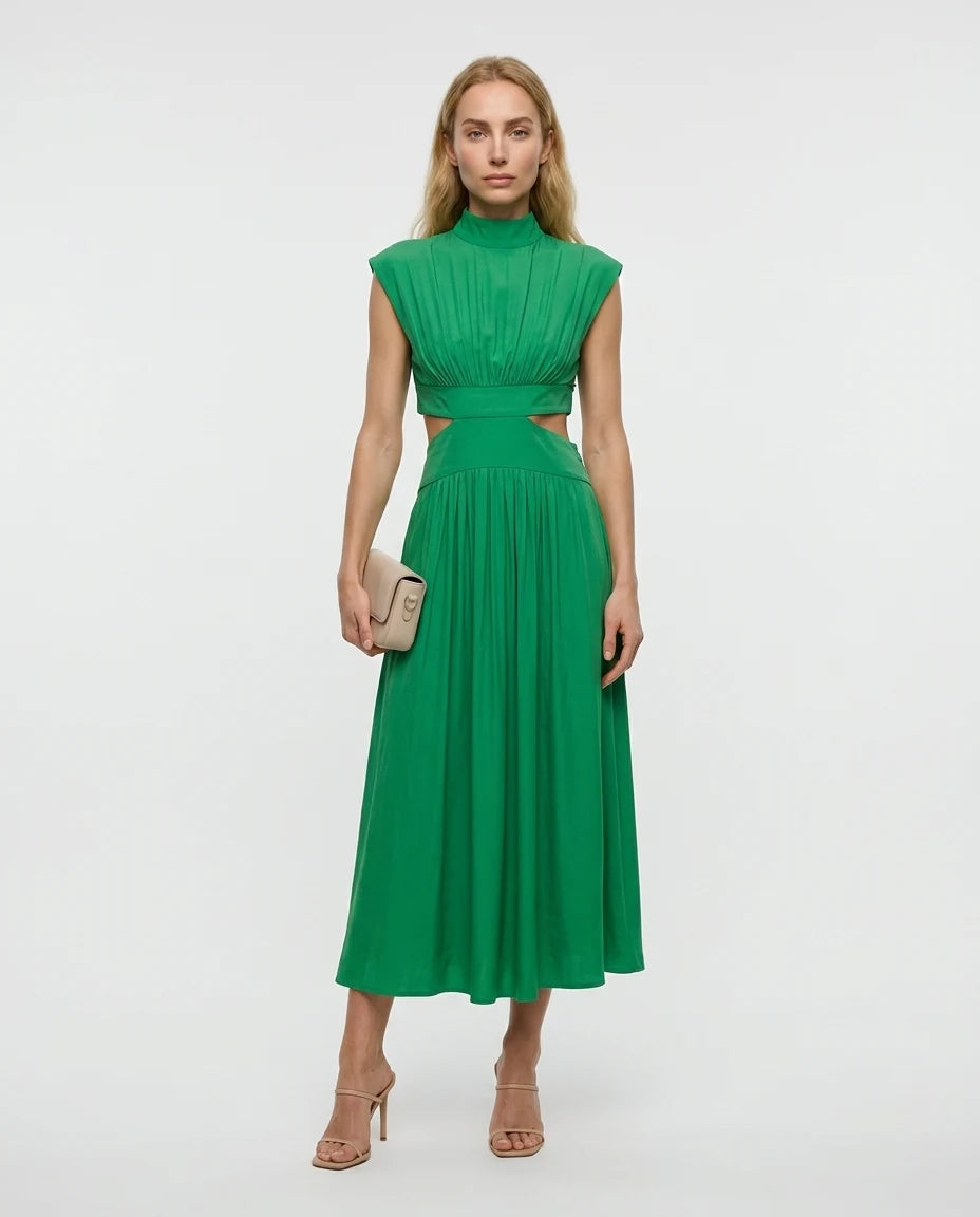 CT|Damen Elegantes Sommerkleid mit Hohem Ausschnitt