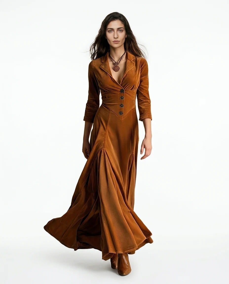 CT|Tailored Maxi Dress with V-Neck and Button Front