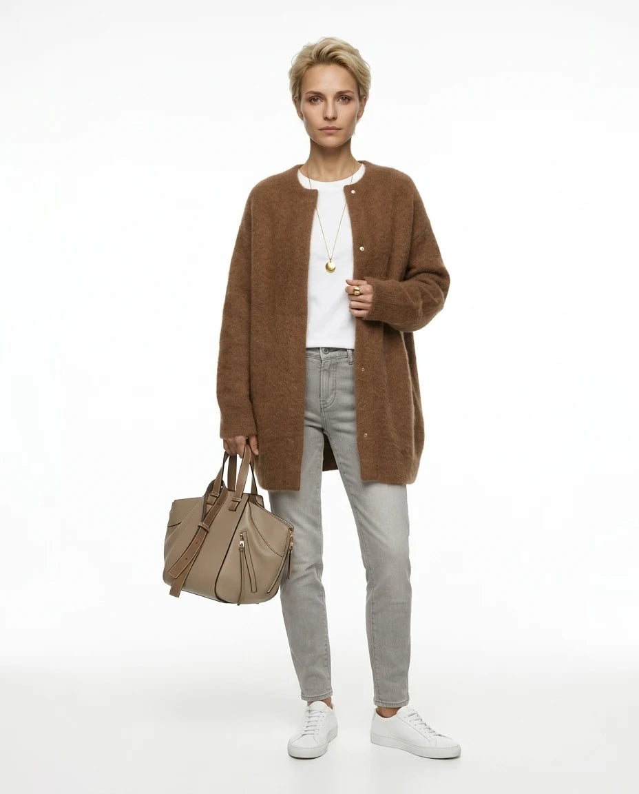 CT|Offene Damen-Strickjacke aus Mohair