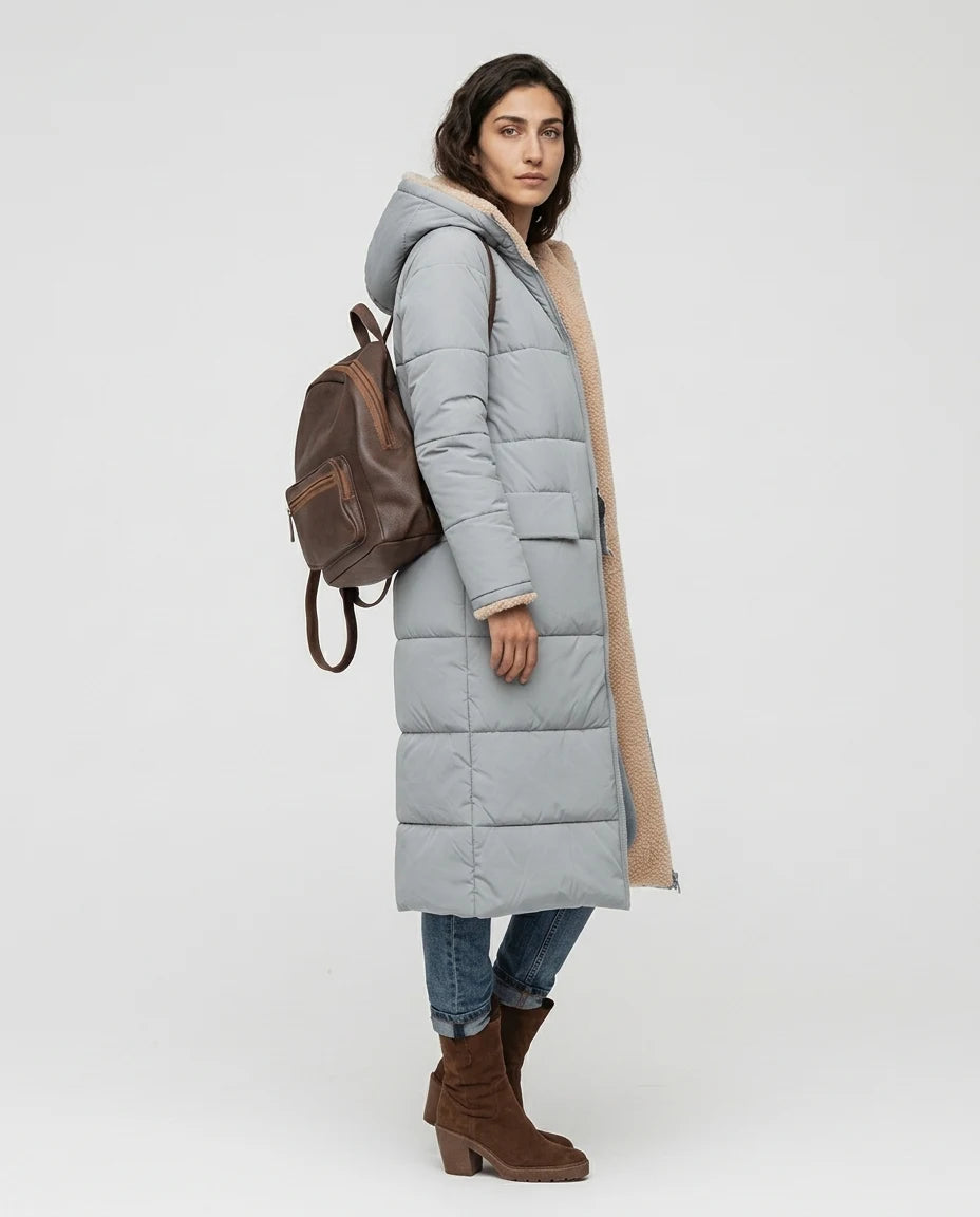 CT|Langer Gesteppter Steppmantel mit Sherpa-Futter