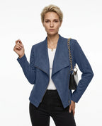 CT|Wasserfallkragen Damen Jacke mit offenem Vorderteil und kurzem Schnitt