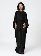 CT|Damen Hochzeitsgast Plissiertes Cape Maxi Kleid