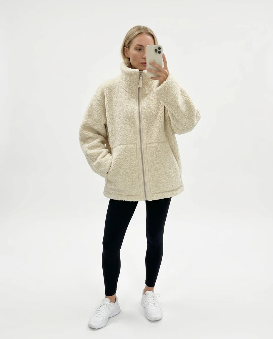 CT|Damen Oversized Teddyjacke mit Stehkragen